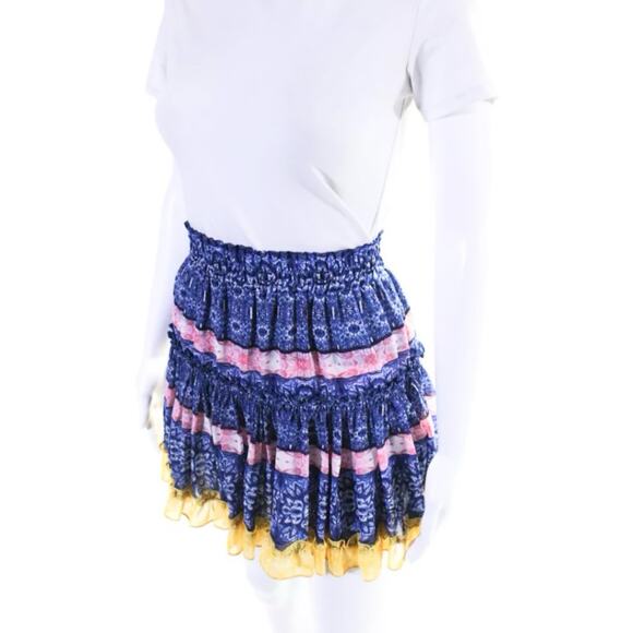Misa Los Angeles Marion Tiered Chiffon Mini Skirt Mixed Tile Print M - Picture 7 of 11